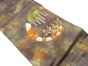 リサイクル　引箔丸文に菊・藤・萩模様織出し名古屋帯